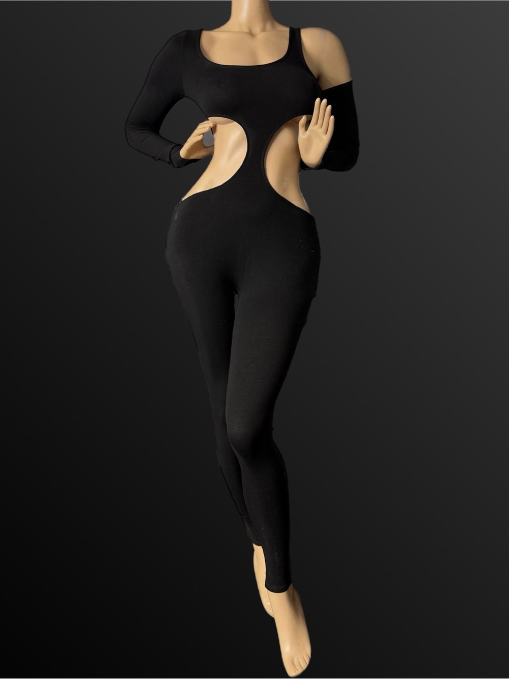 K too Asymmetrical Cutout Black Jumpsuit